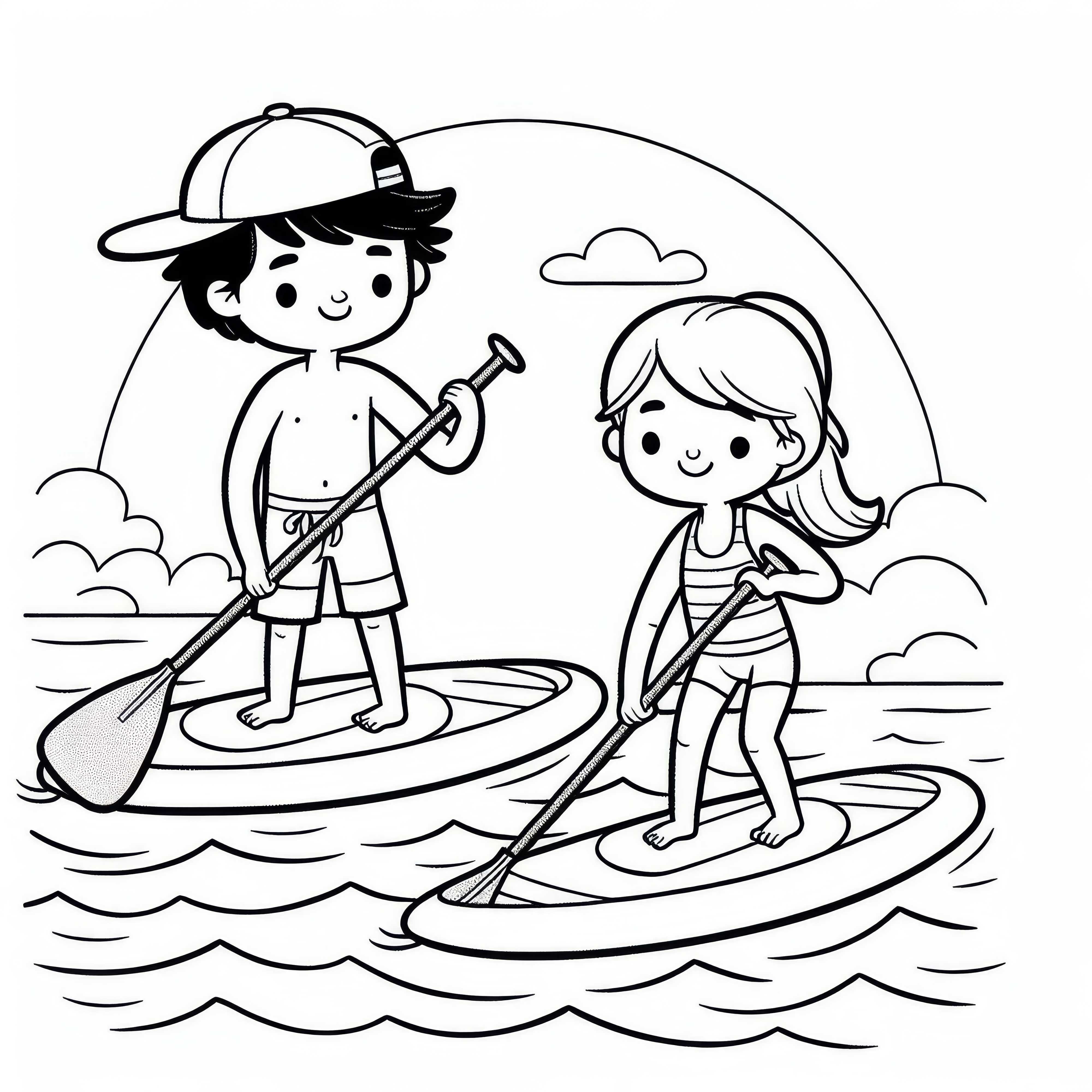 Dos practicantes de paddle surf se deslizan uno al lado del otro sobre el agua - Plantilla para colorear gratuita