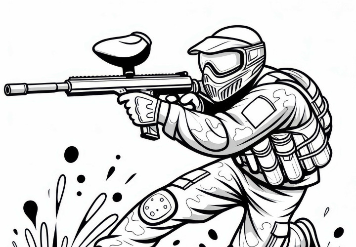 Paintball-Spieler Ausmalbild Gratis zum Download