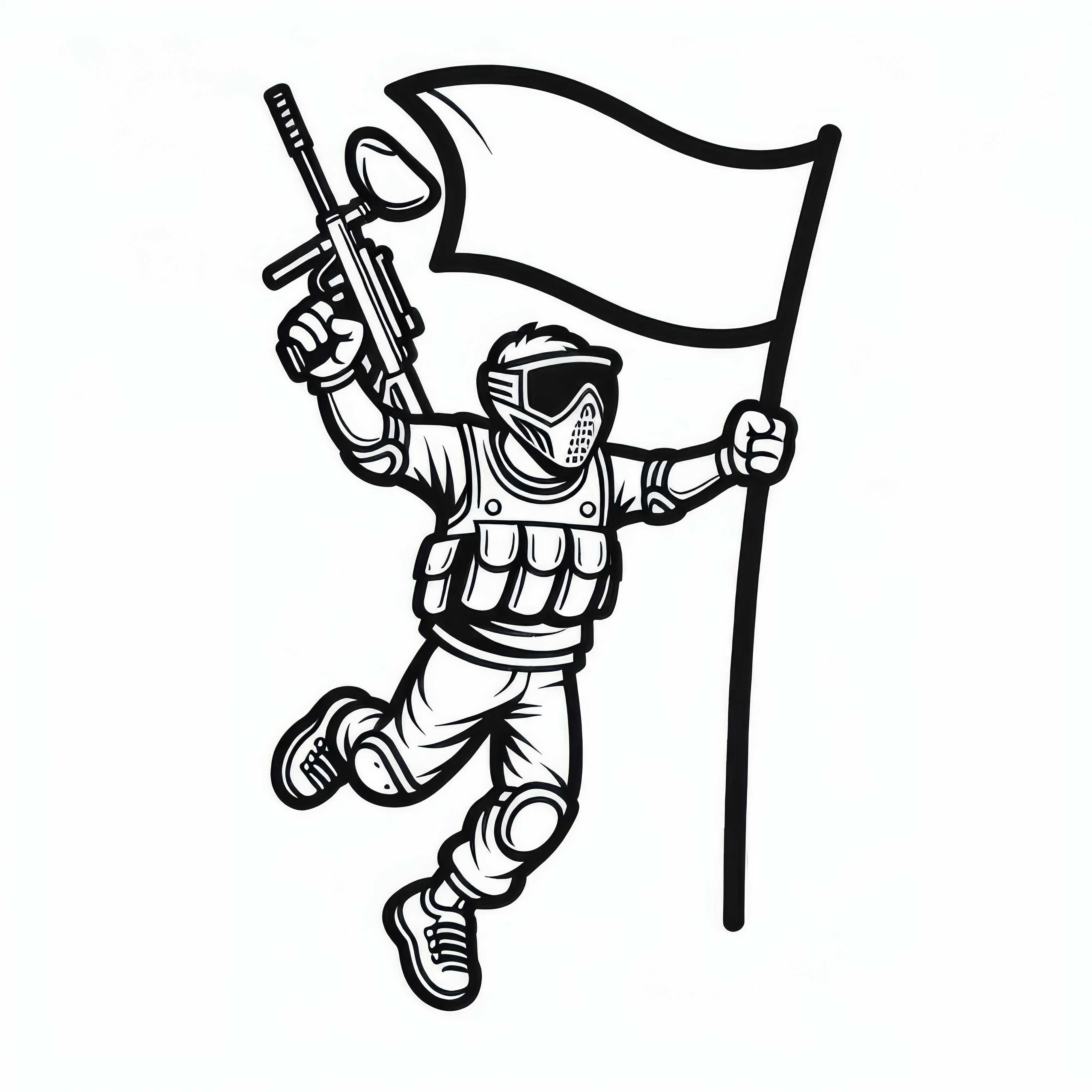 Paintballspieler hält Flagge und feiert Sieg – Malvorlage einfach gratis