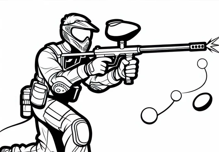 Paintball player runs through terrain – Coloring page free