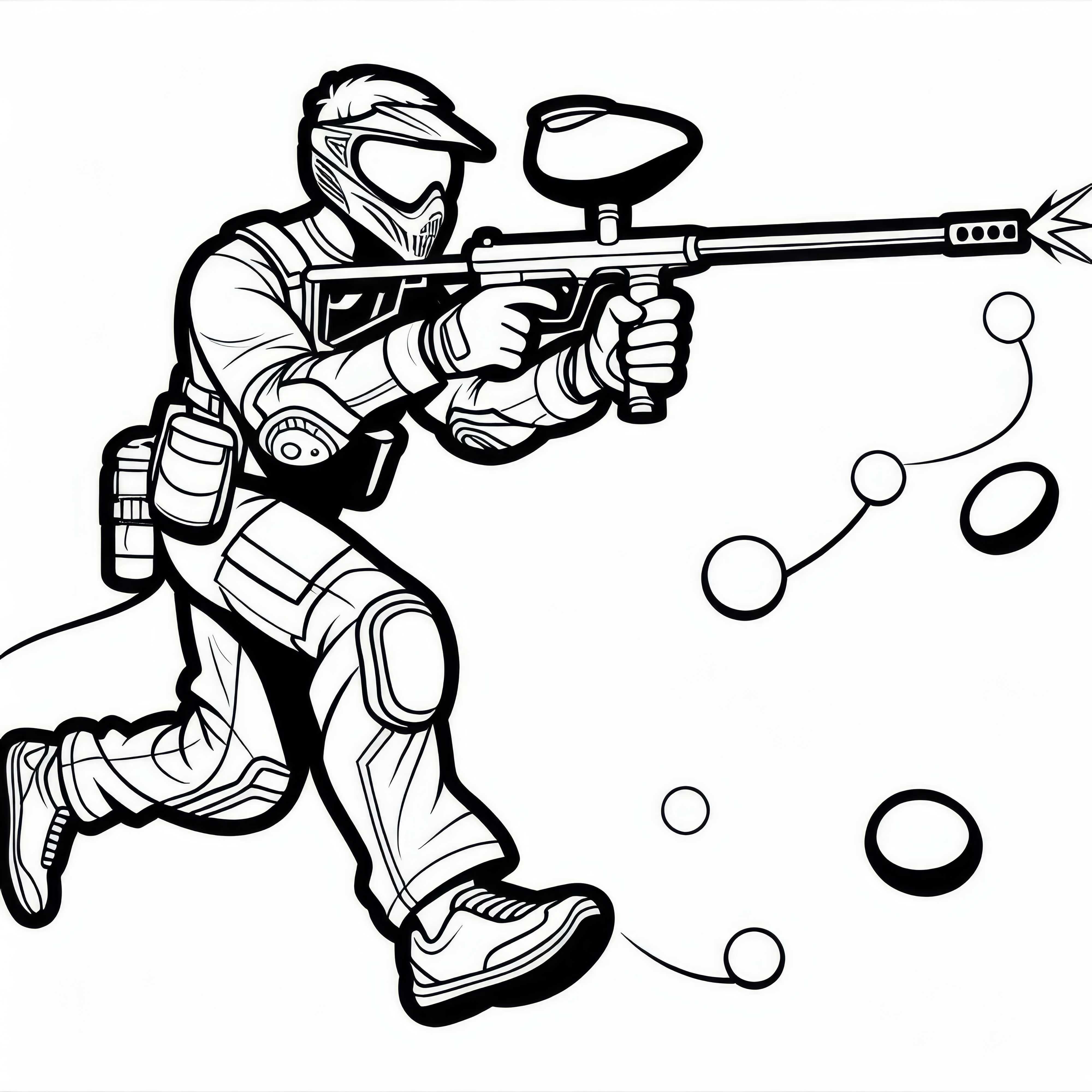 Paintball-Spieler rennt durch Gelände – Ausmalbild Kostenlos
