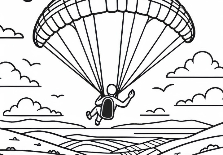 Parapente sobre paisagem - Desenho para colorir simples e gratuito