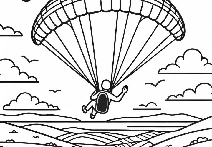 Paraglider over landscape – Coloring page simple free