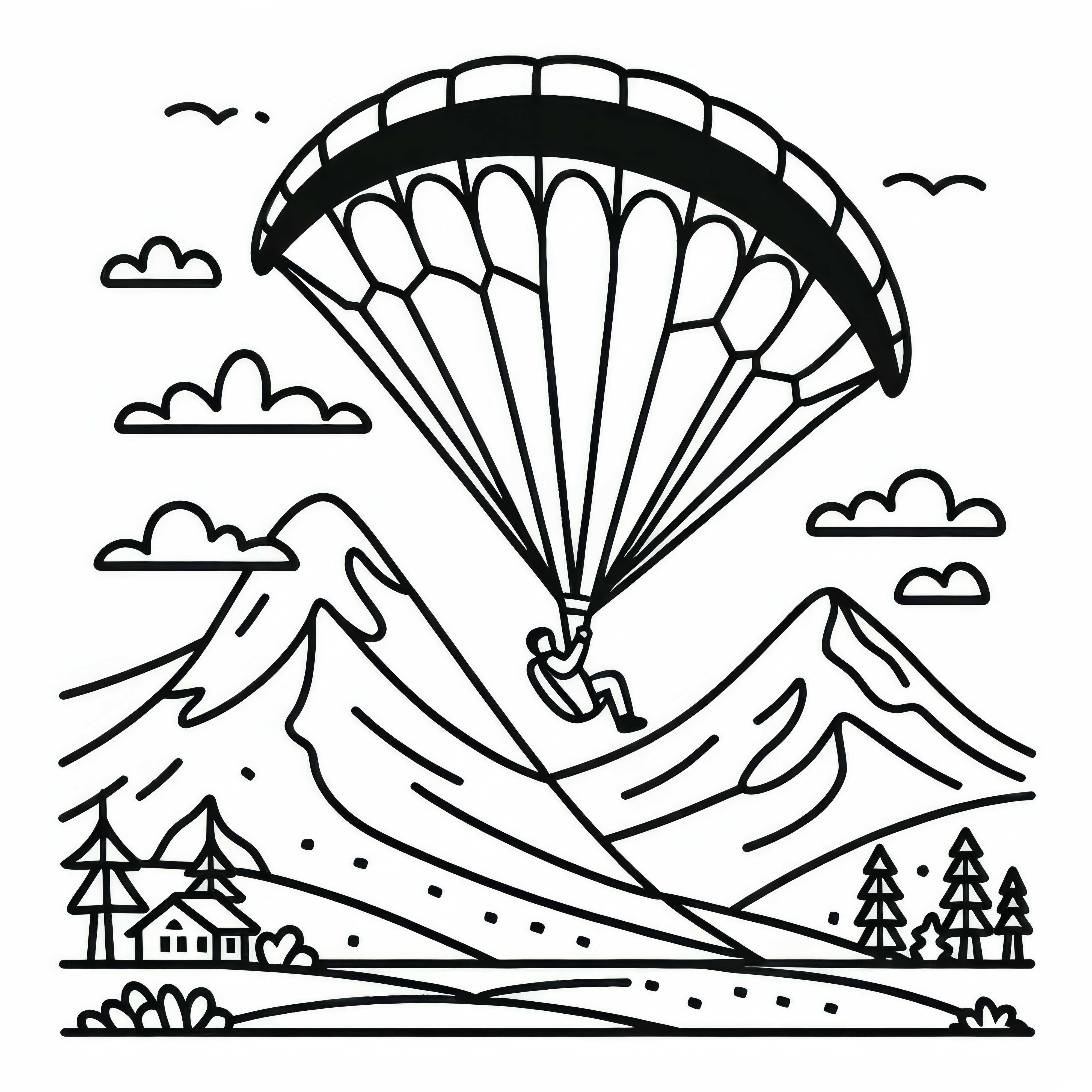 Desenho para colorir sobre parapente – Simples e Gratuito
