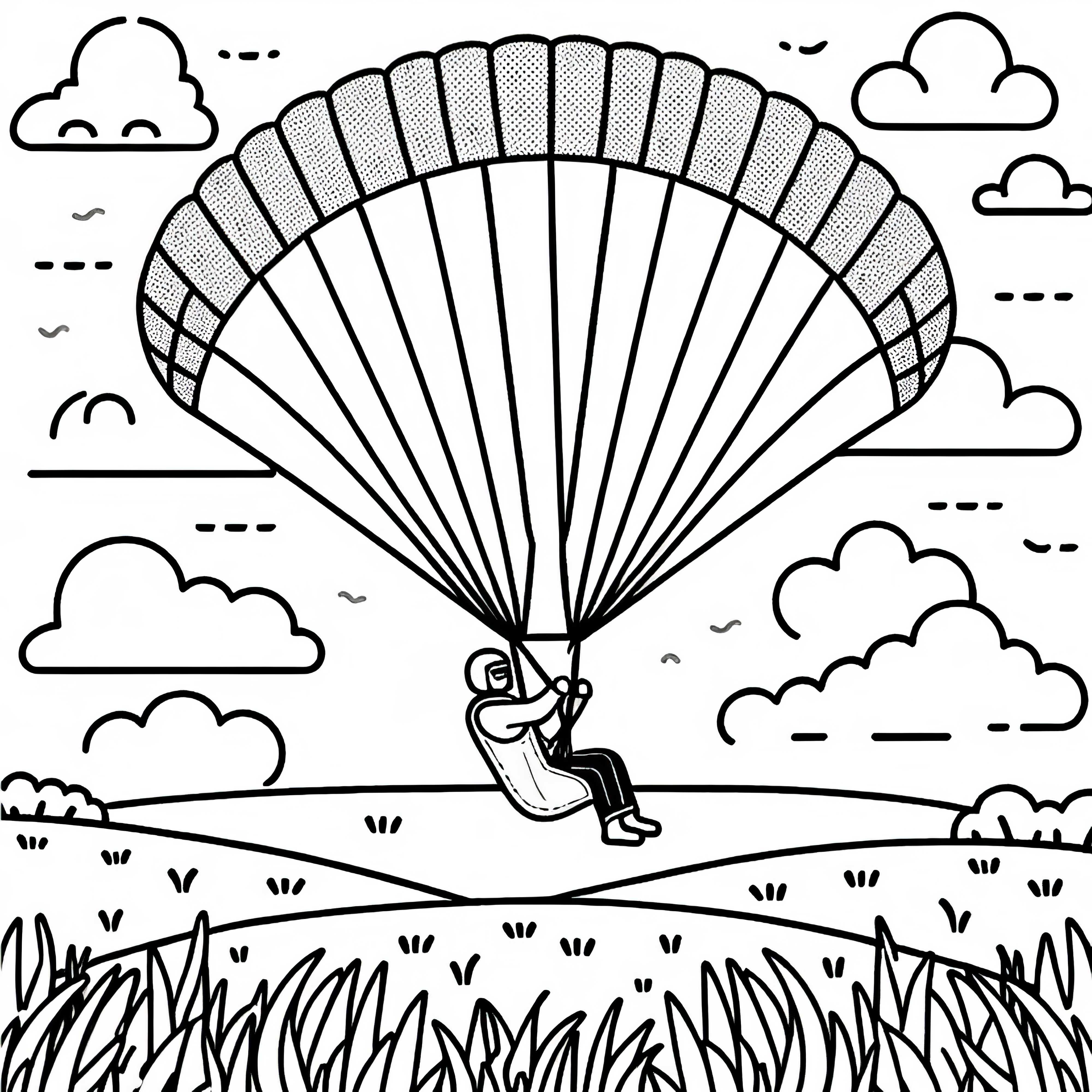Paraglider aterrissa suavemente na grama - Modelo para colorir gratuito