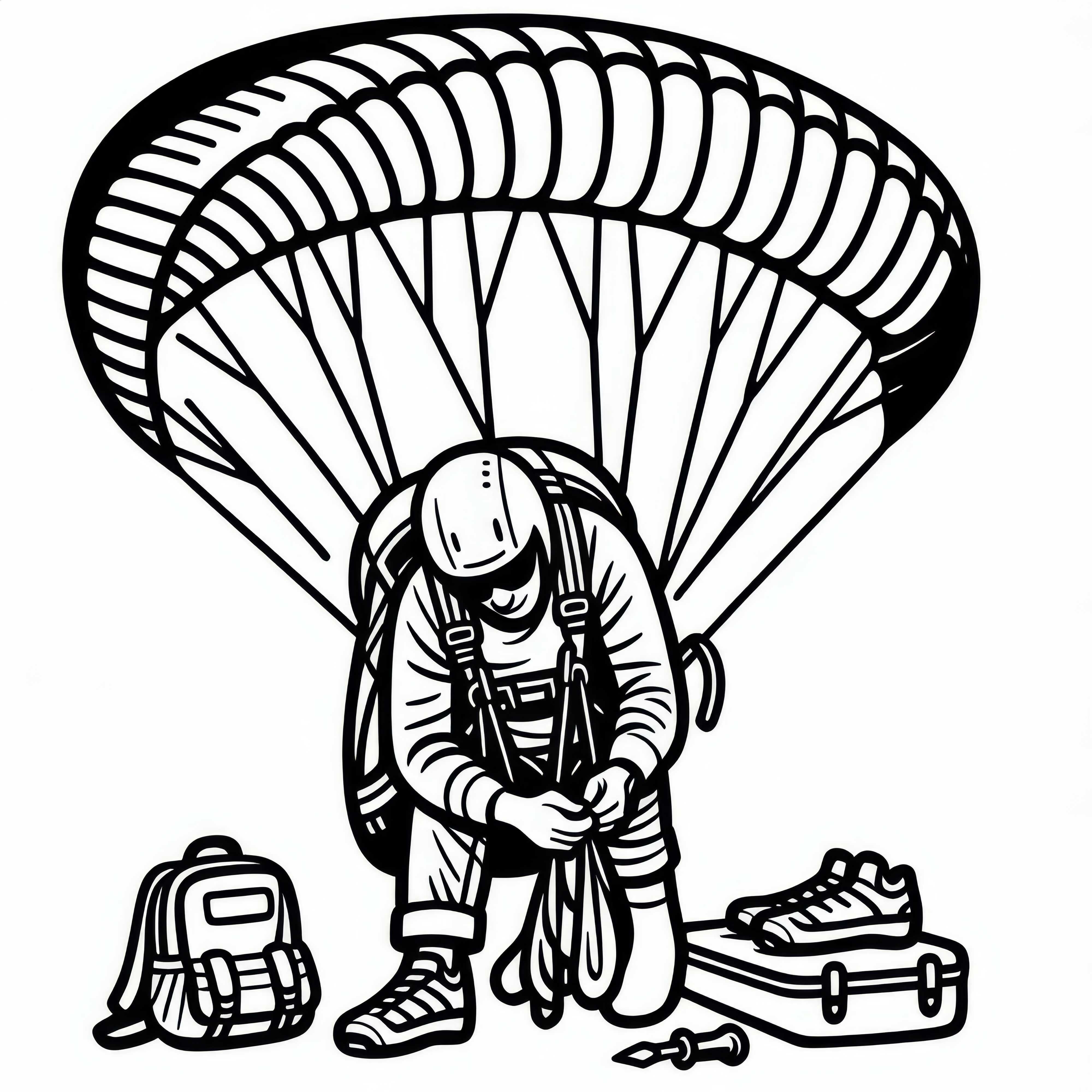 Atleta de parapente verifica o equipamento antes da decolagem – Desenho para colorir grátis