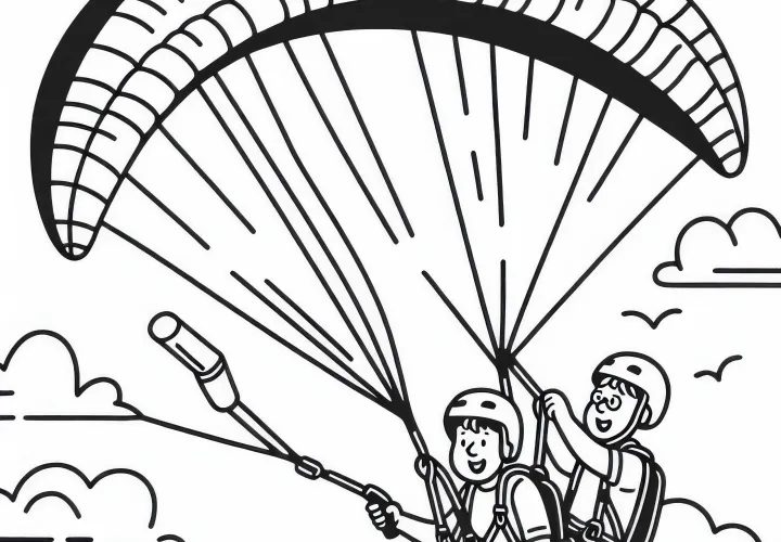 Tandem paraglider enjoys flight with instructor - Coloring page free