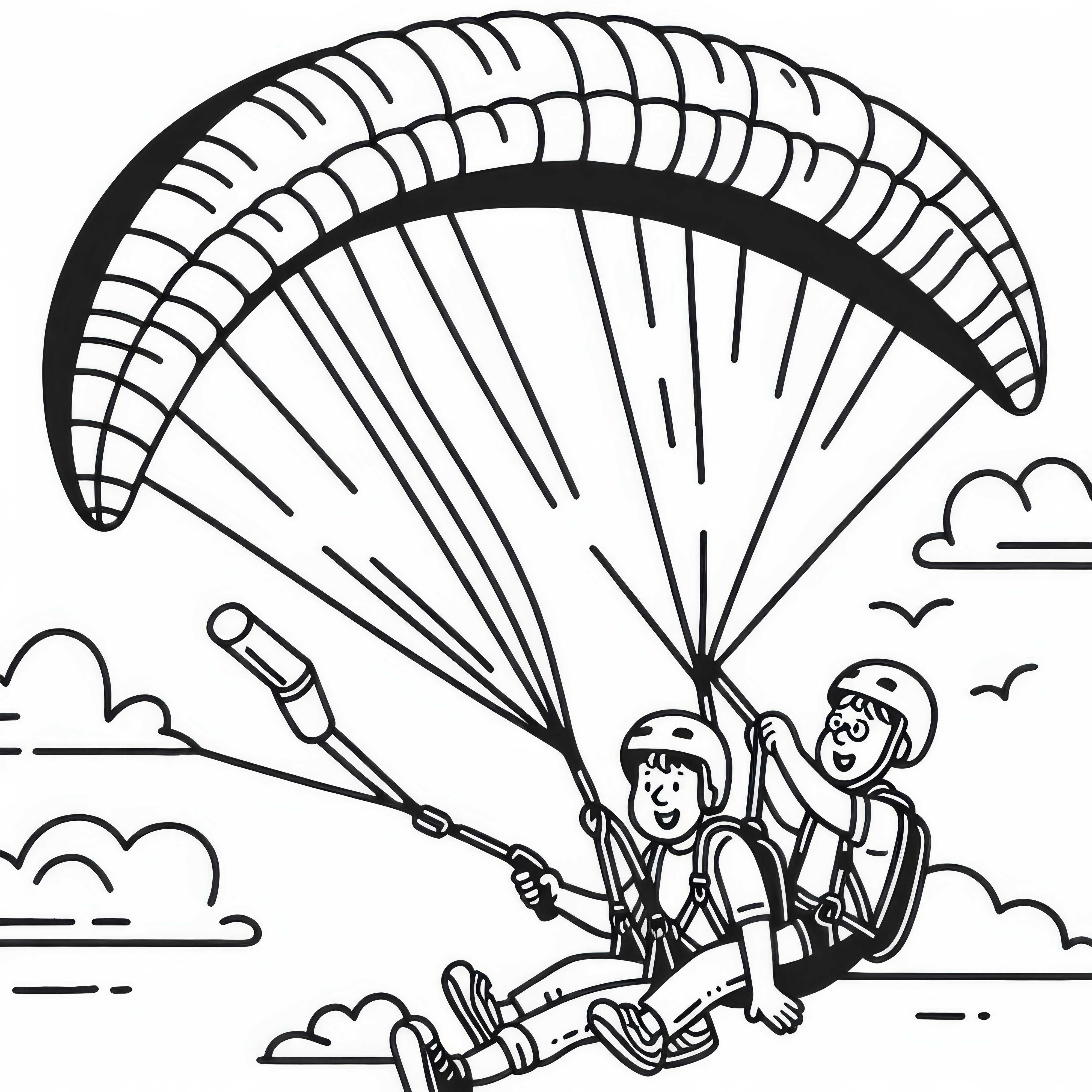 Tandem Paragleiter desfruta do voo com o instrutor – Desenho para colorir grátis