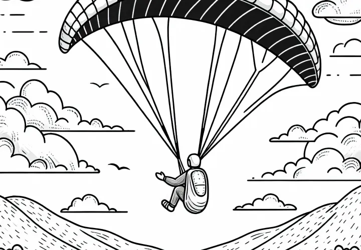 Paraglider rises with thermal lift – Free coloring page