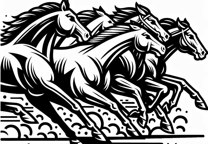 Varios caballos galopan cabeza a cabeza - Descargar imagen para colorear gratis Varios caballos galopan cabeza a cabeza - Descargar dibujo para colorear gratis