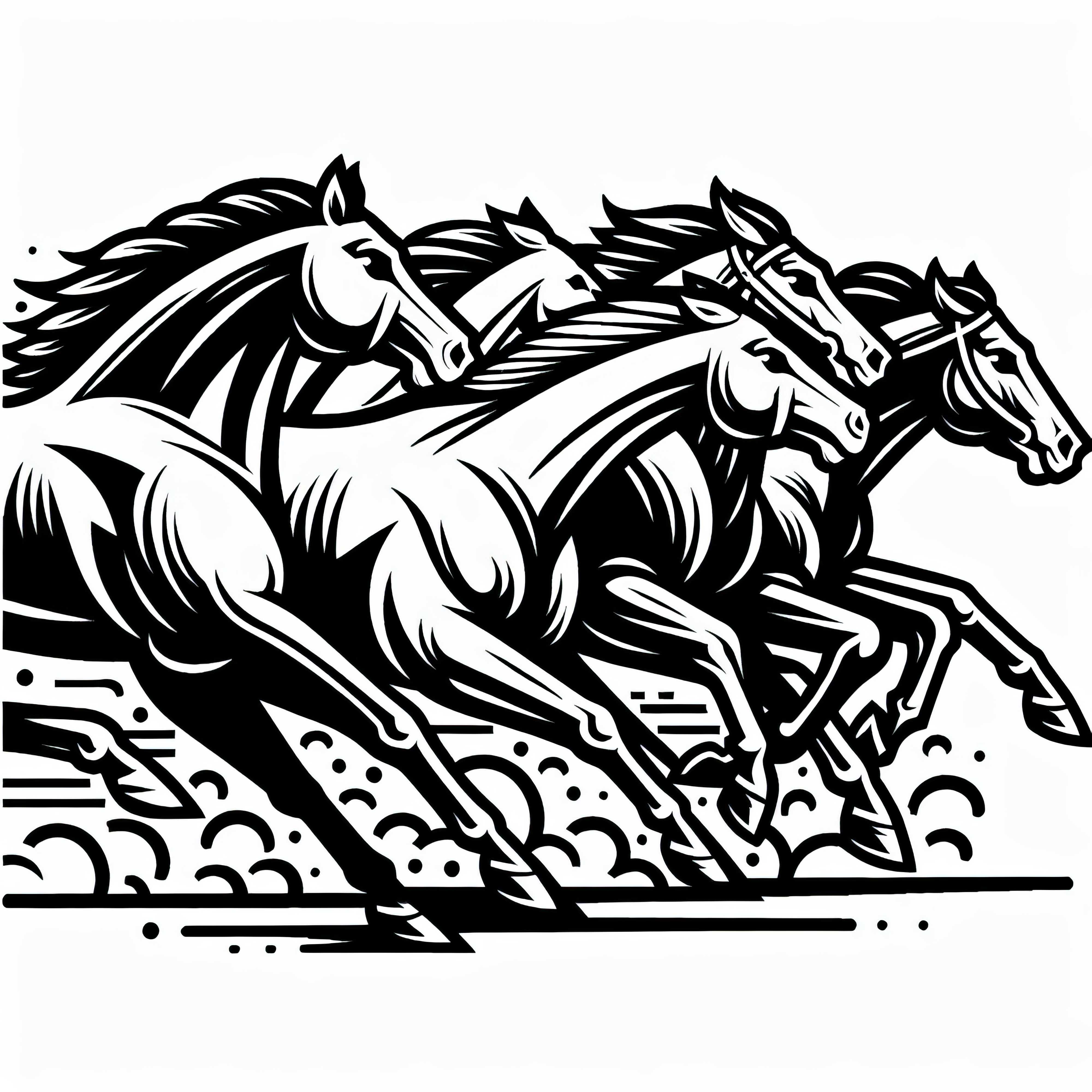 Varios caballos galopan cabeza a cabeza - Descargar dibujo para colorear gratis