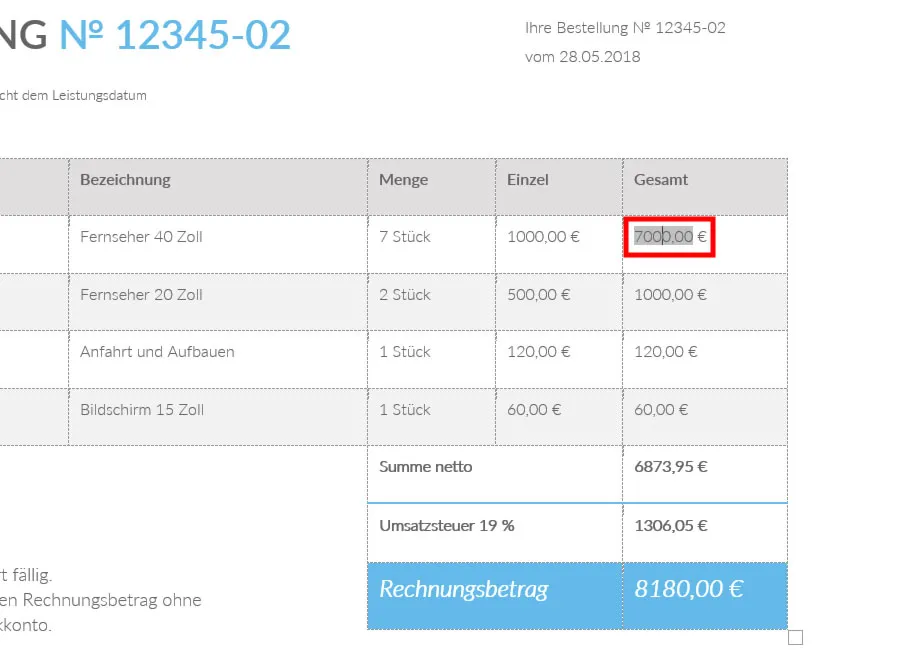 Felder in Word am Beispiel einer Rechnung