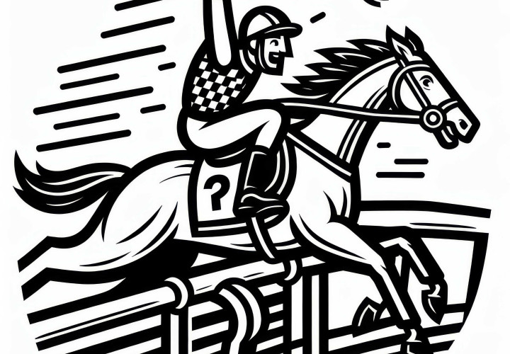 El jinete tiene una fusta y anima a su caballo durante la carrera de caballos El jinete tiene una fusta y anima a su caballo durante la carrera de caballos