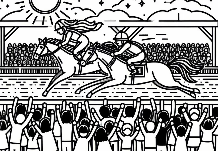 Spectators cheer and support favorites at the horse race – Free coloring page