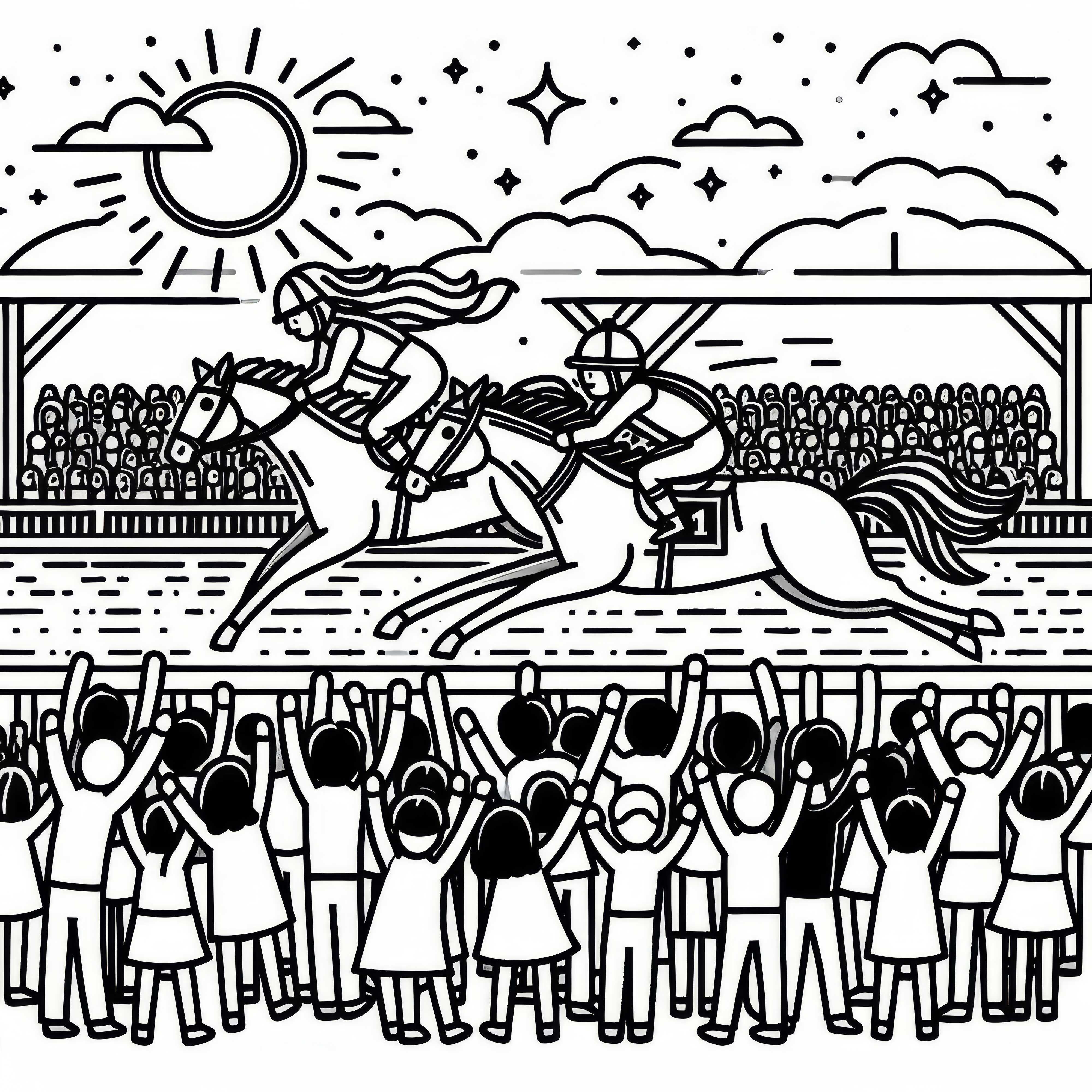 Los espectadores aplauden y animan a sus favoritos en la carrera de caballos - Dibujo para colorear gratis