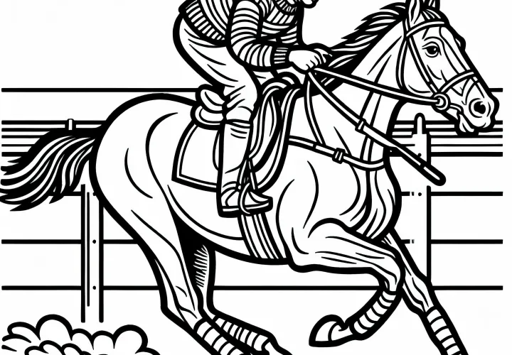 Jockey trains with horse on racetrack – Free coloring page