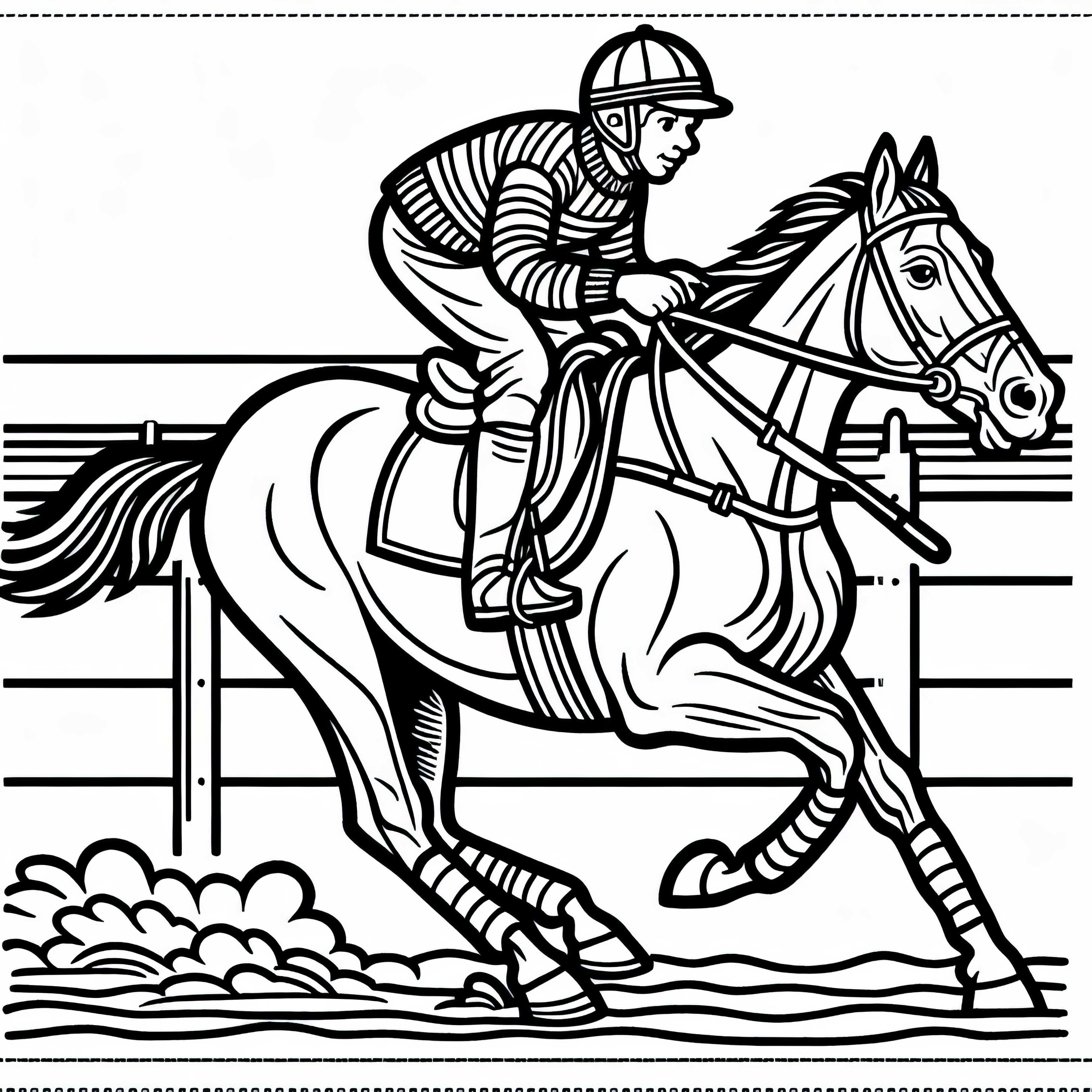 Jinete entrena con caballo en la pista de carreras - Plantilla para colorear gratis