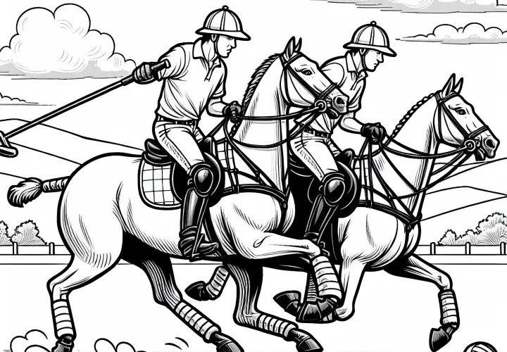 Two polo players are fighting for the ball - Coloring page Free