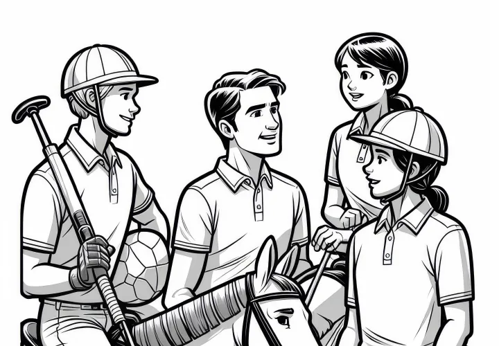 Polo team consults during the break - coloring template free