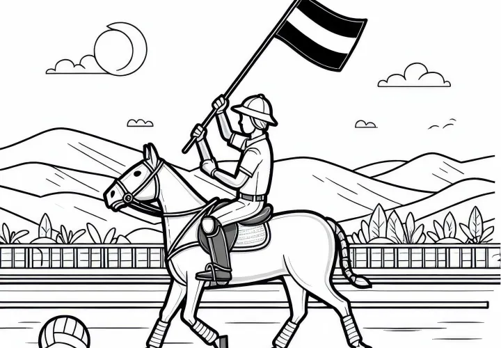 Referee raises flag in polo to signal a point - Free coloring page