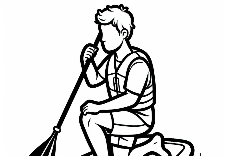 Paddleboarder kneels on board to rest – Free coloring page