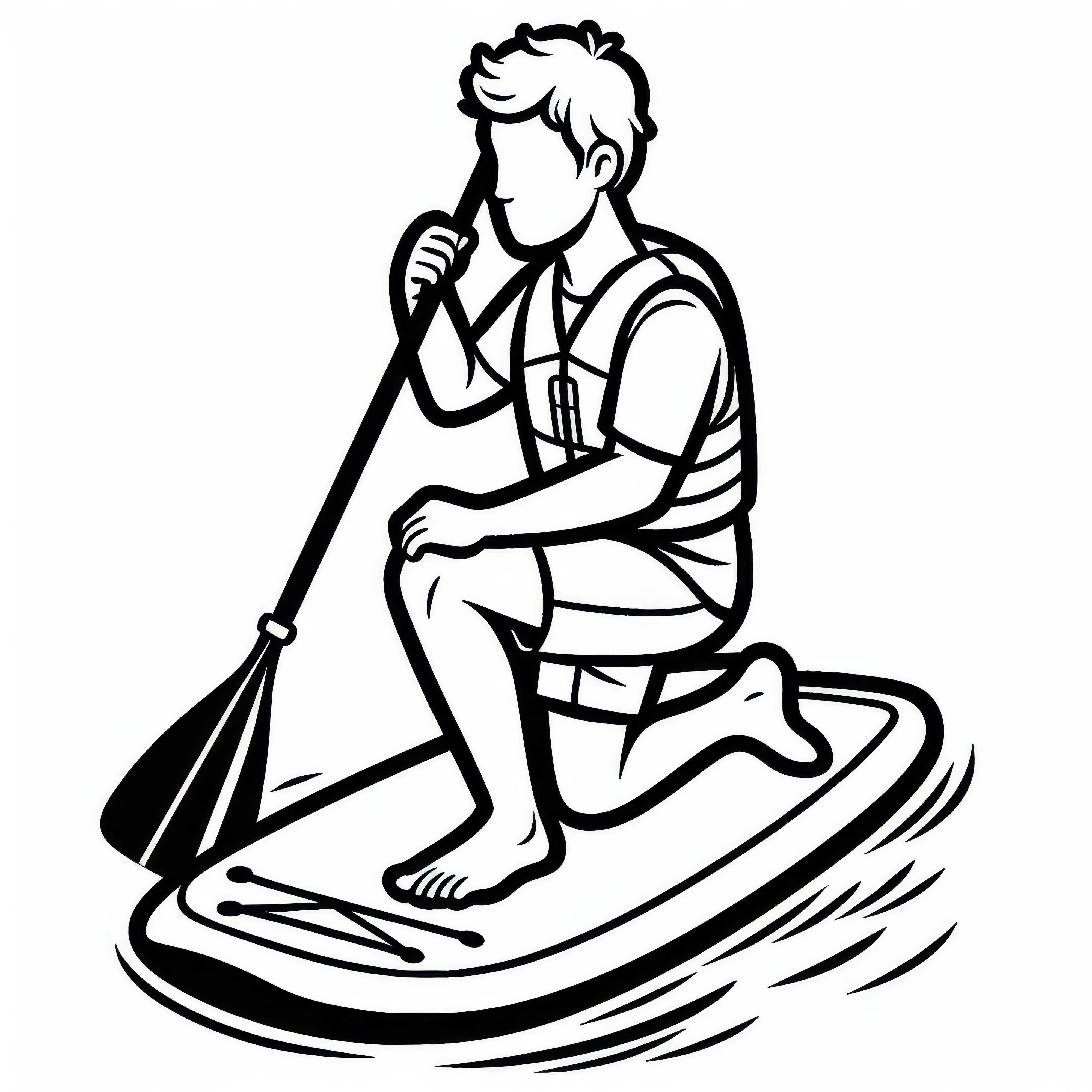 El paddleboarder está de rodillas en la tabla para descansar - plantilla para colorear gratis