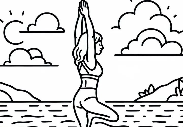 Paddleboarder doing yoga pose in the middle of the water - Free coloring page