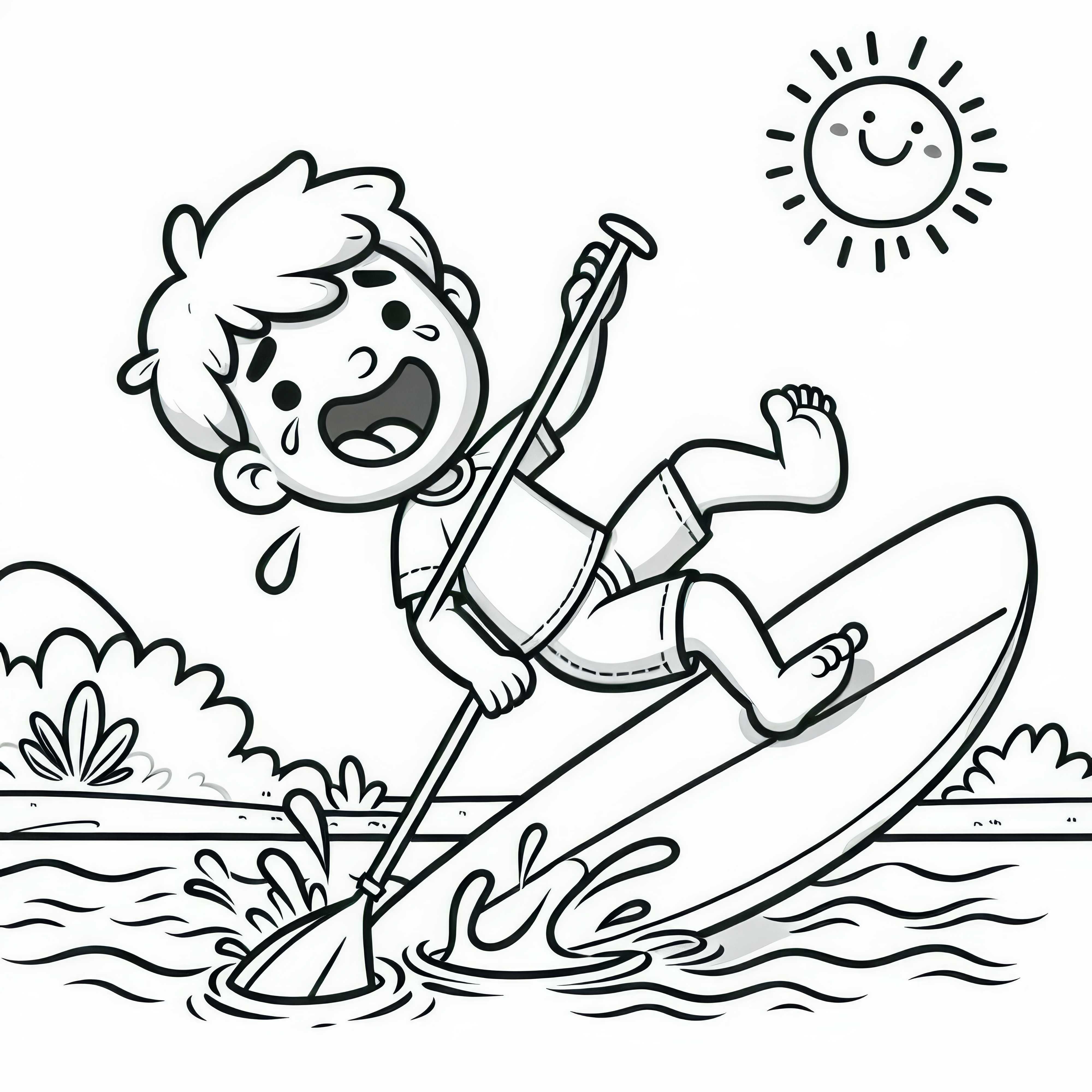 Paddleboarder pierde el equilibrio y cae al agua - Dibujo para colorear gratis