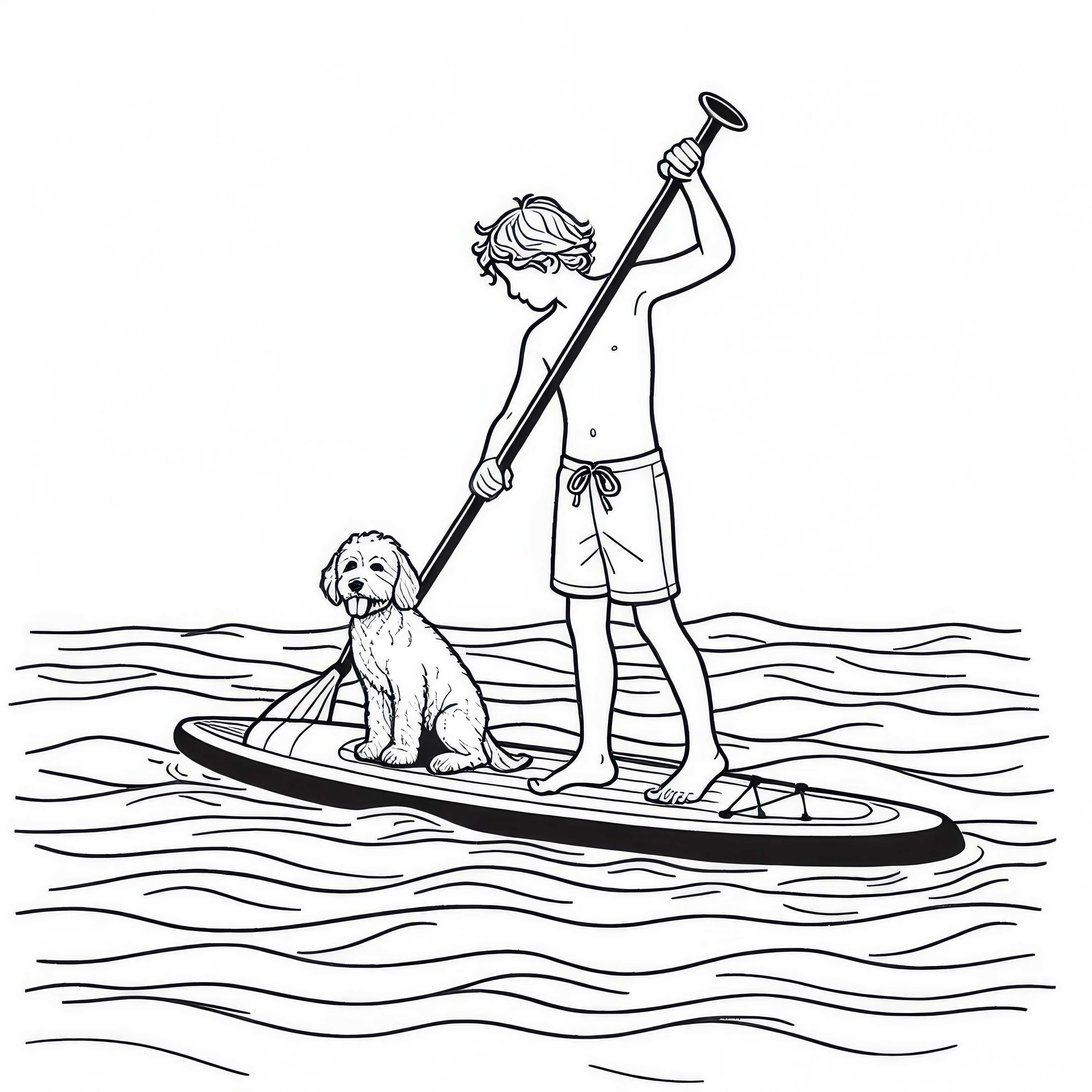Un paddleboarder rema con un perro en la tabla - Dibujo para colorear gratis