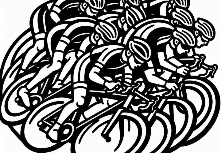 Gruppe von Fahrern bildet beim Radsport ein dichtes Peloton - Ausmalbild gratis
