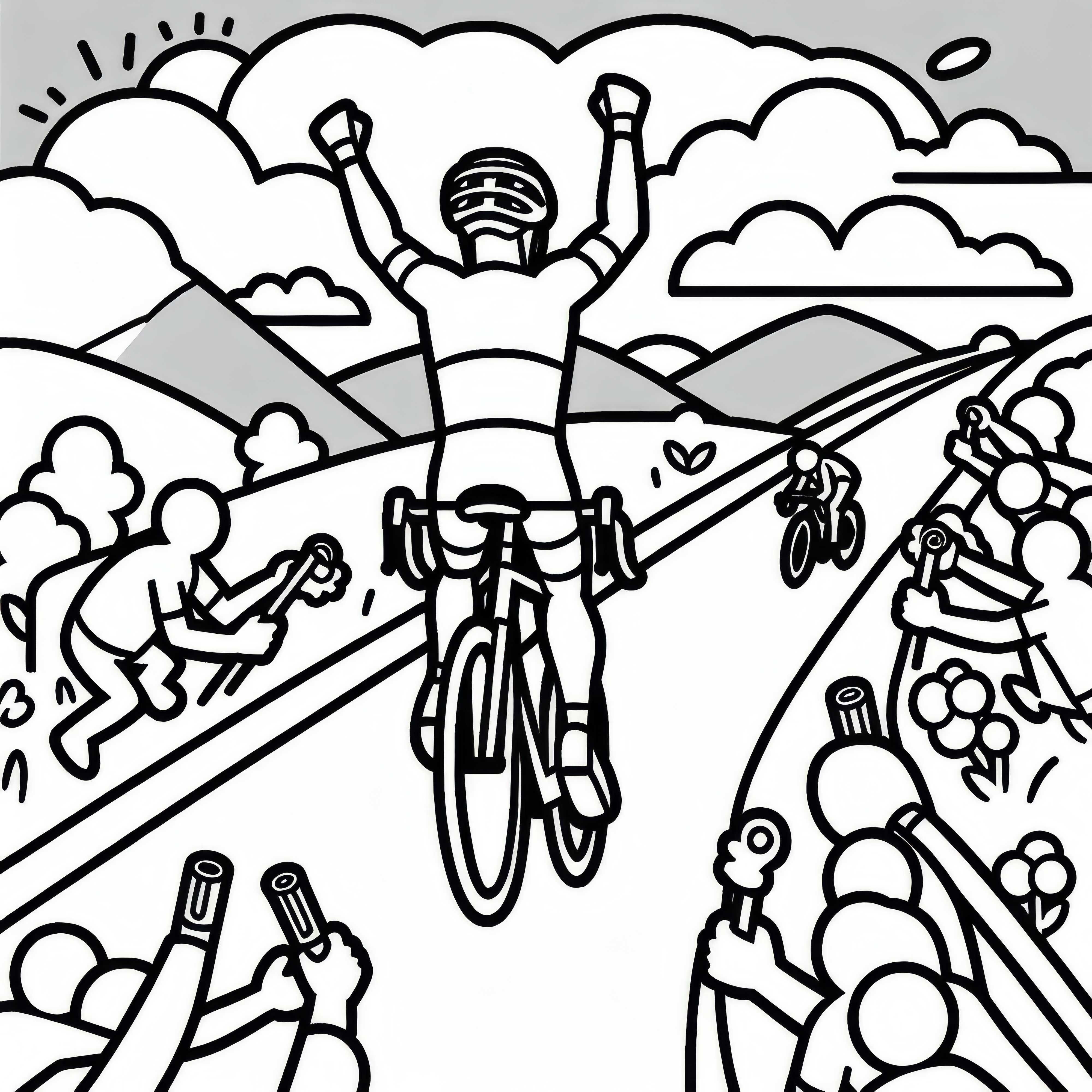 Radsportler hebt jubelnd die Arme nach Sieg – Ausmalbild kostenlos