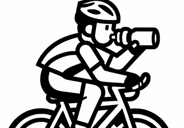 Rennradfahrer trinkt aus Wasserflasche während der Fahrt – Ausmalbild kostenlos