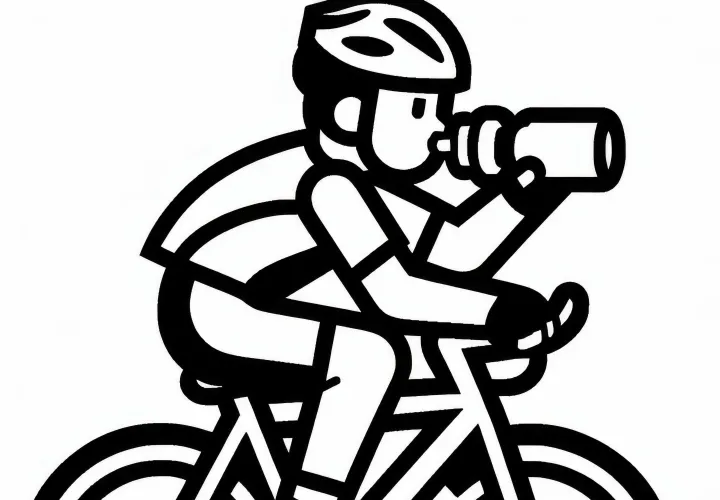 Road cyclist drinking from a water bottle while riding – Free coloring page