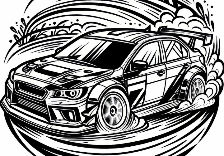 Car drifts at a rally - spectacular as a coloring picture for free