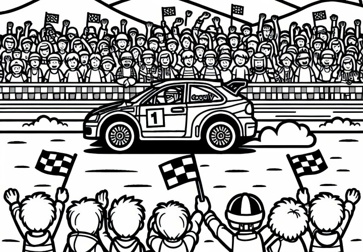Zuschauer bei Rallye am Streckenrand – Malvorlage Kostenlos