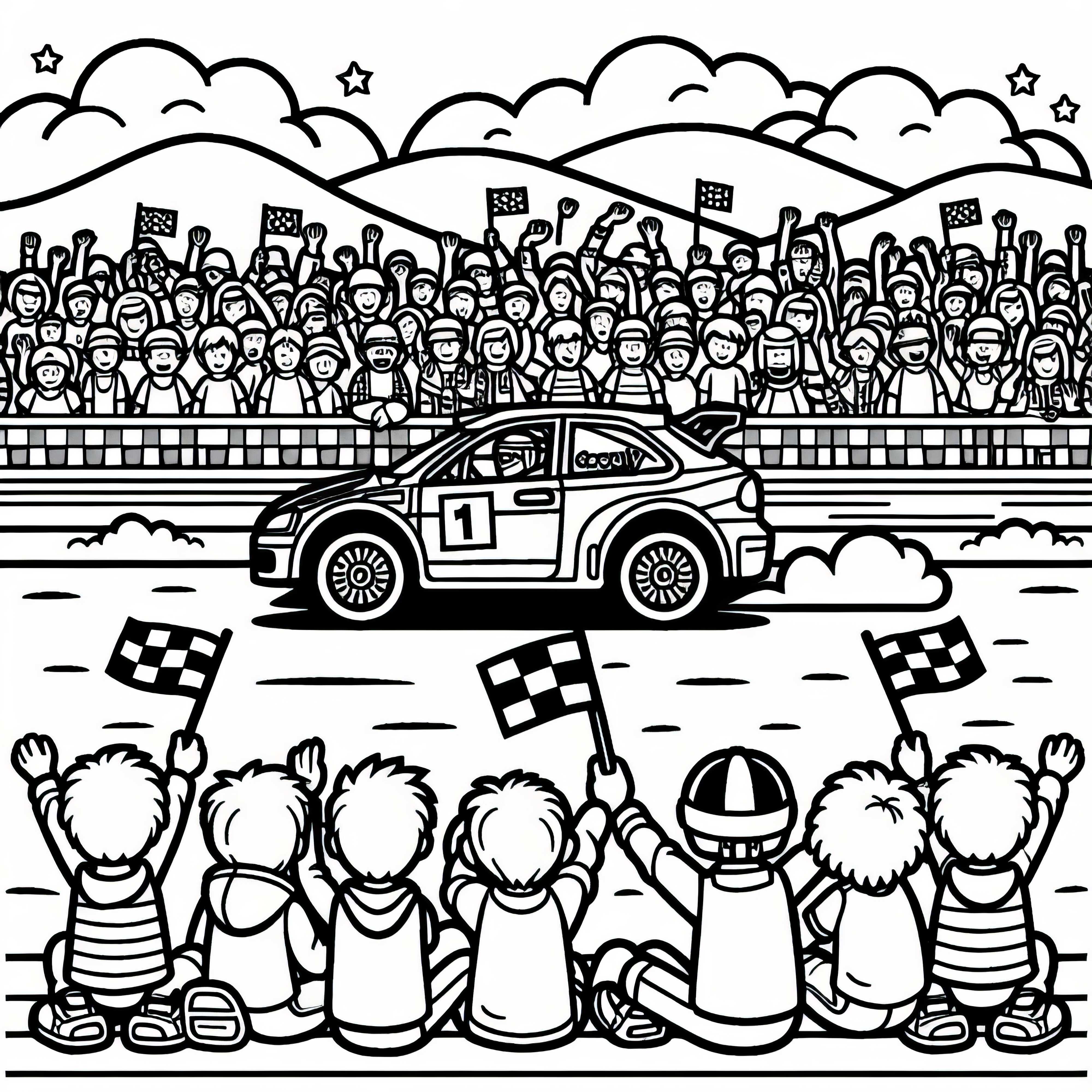Zuschauer bei Rallye am Streckenrand – Malvorlage Kostenlos
