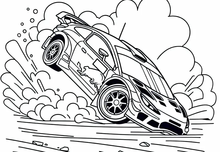 Rally car crashes – Download coloring template for free
