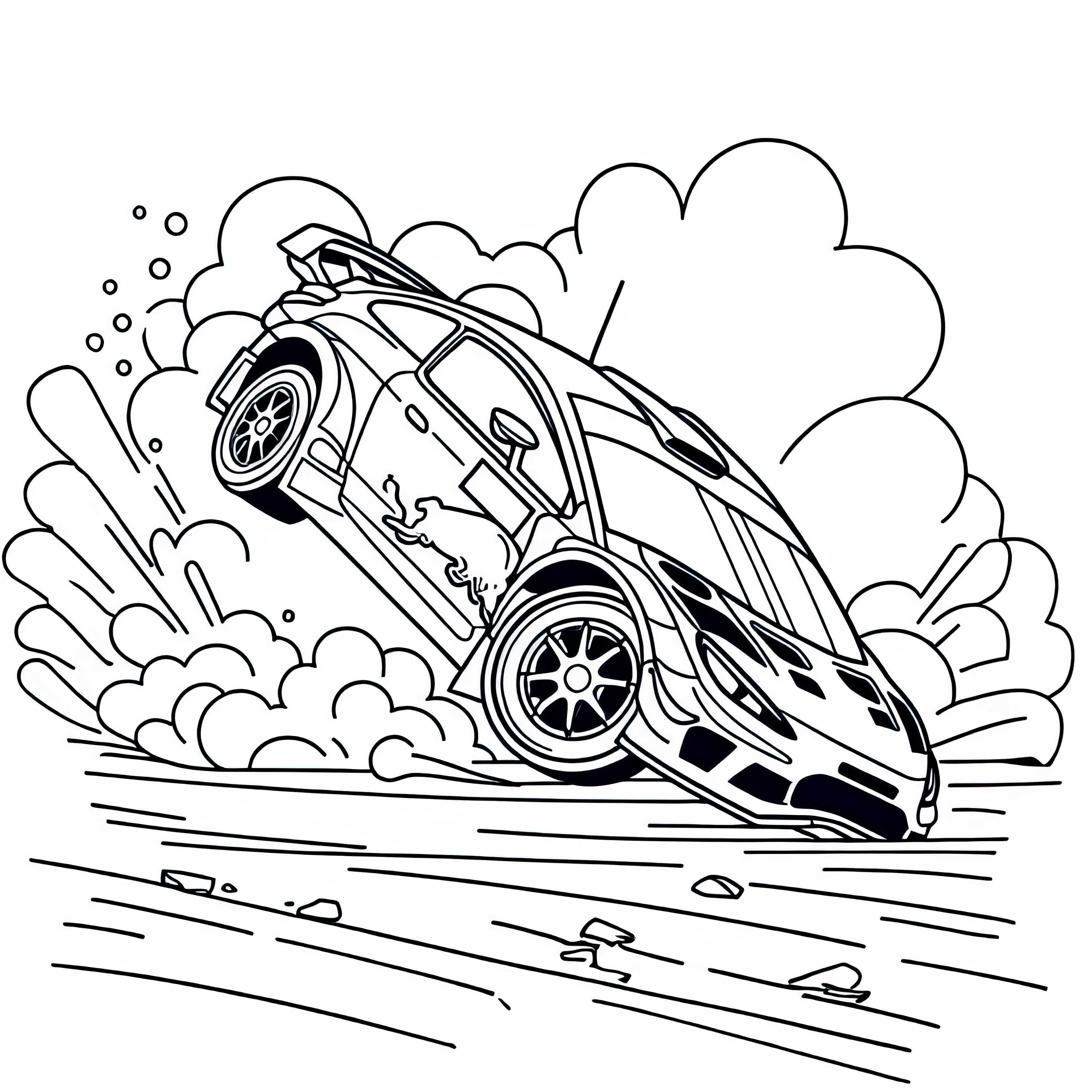 Rallyeauto baut Unfall – Malvorlage kostenlos herunterladen