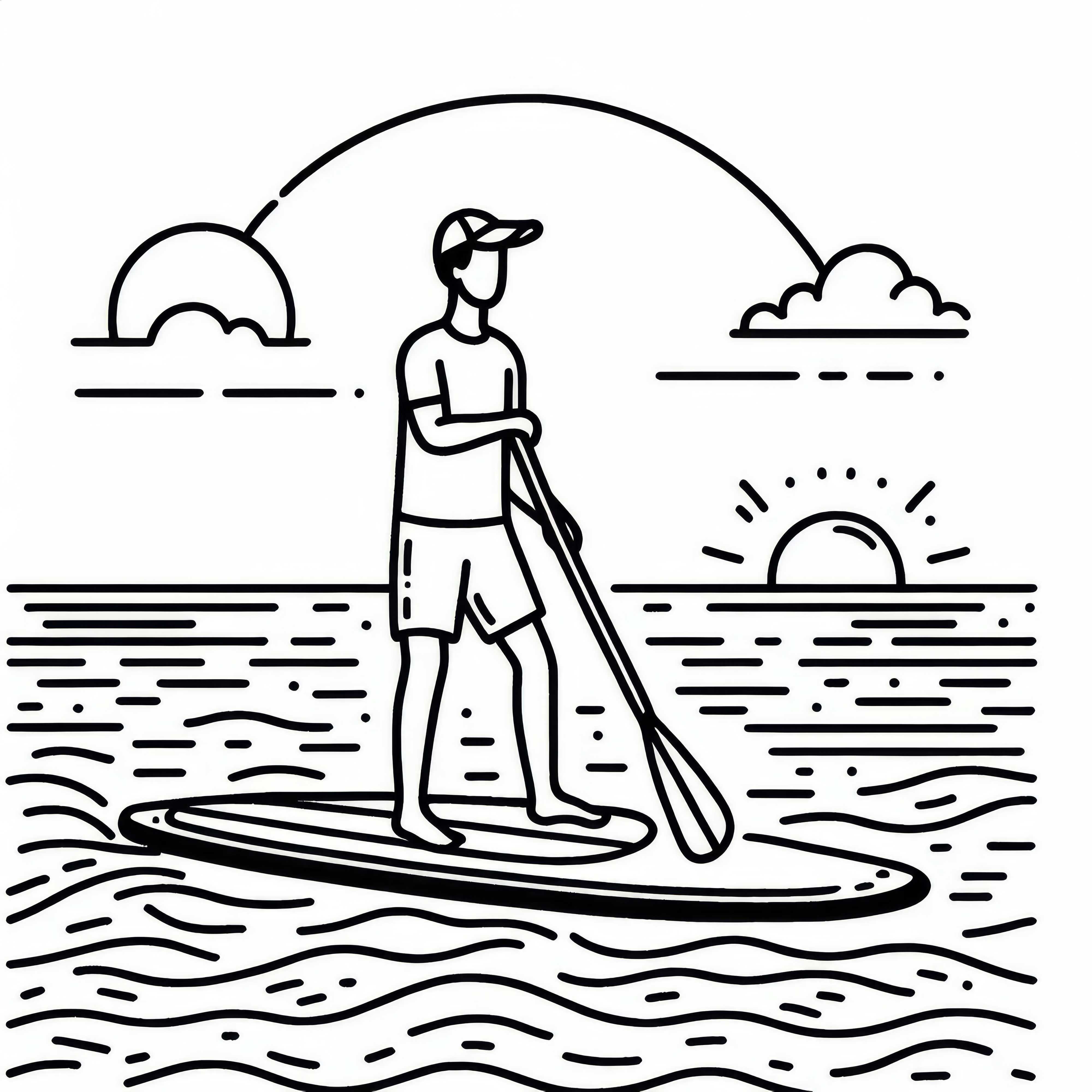 El piragüista está de pie en la tabla de paddle surf de forma tranquila – Dibujo para colorear gratis