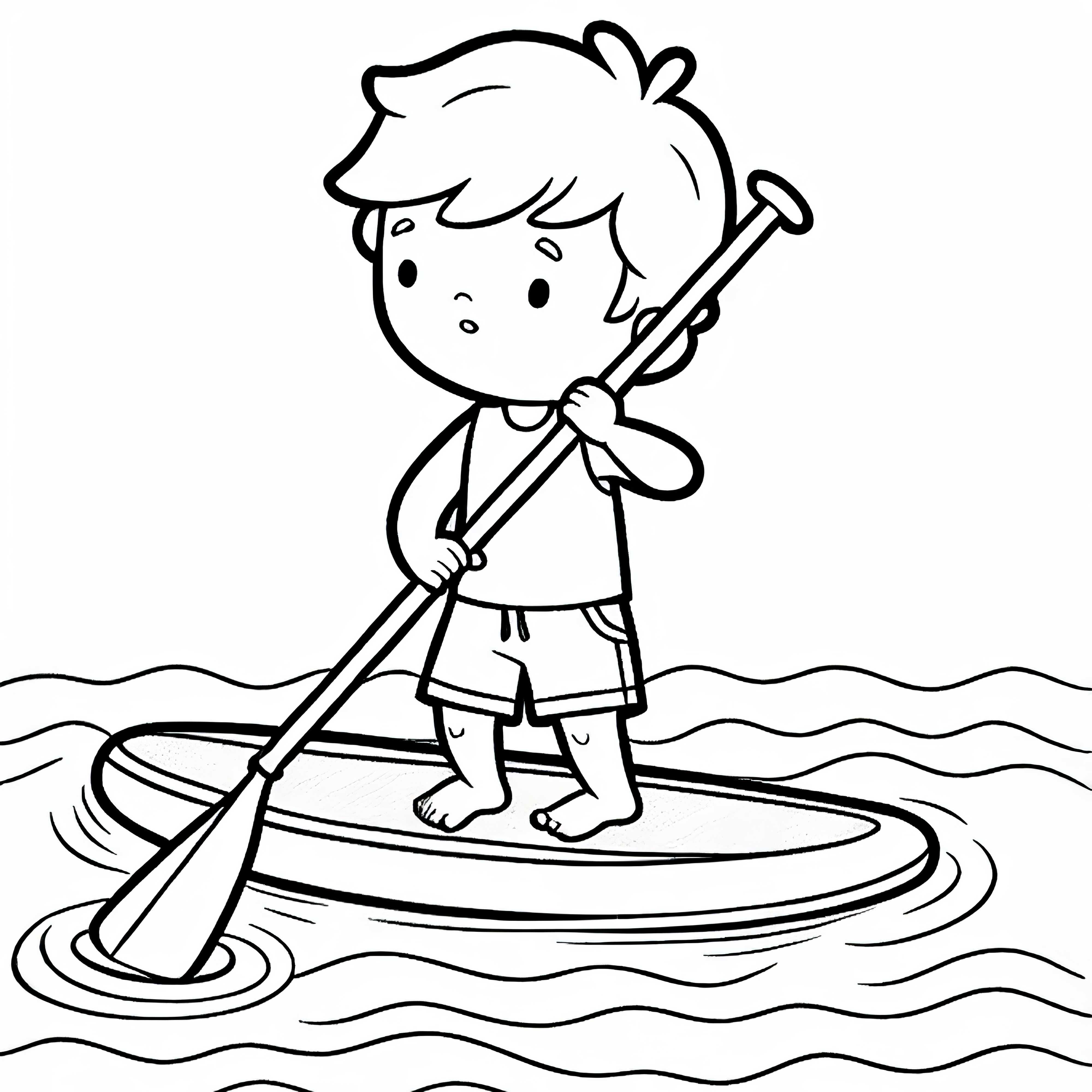 El niño practica con cuidado el remo en aguas poco profundas mientras hace stand-up paddle