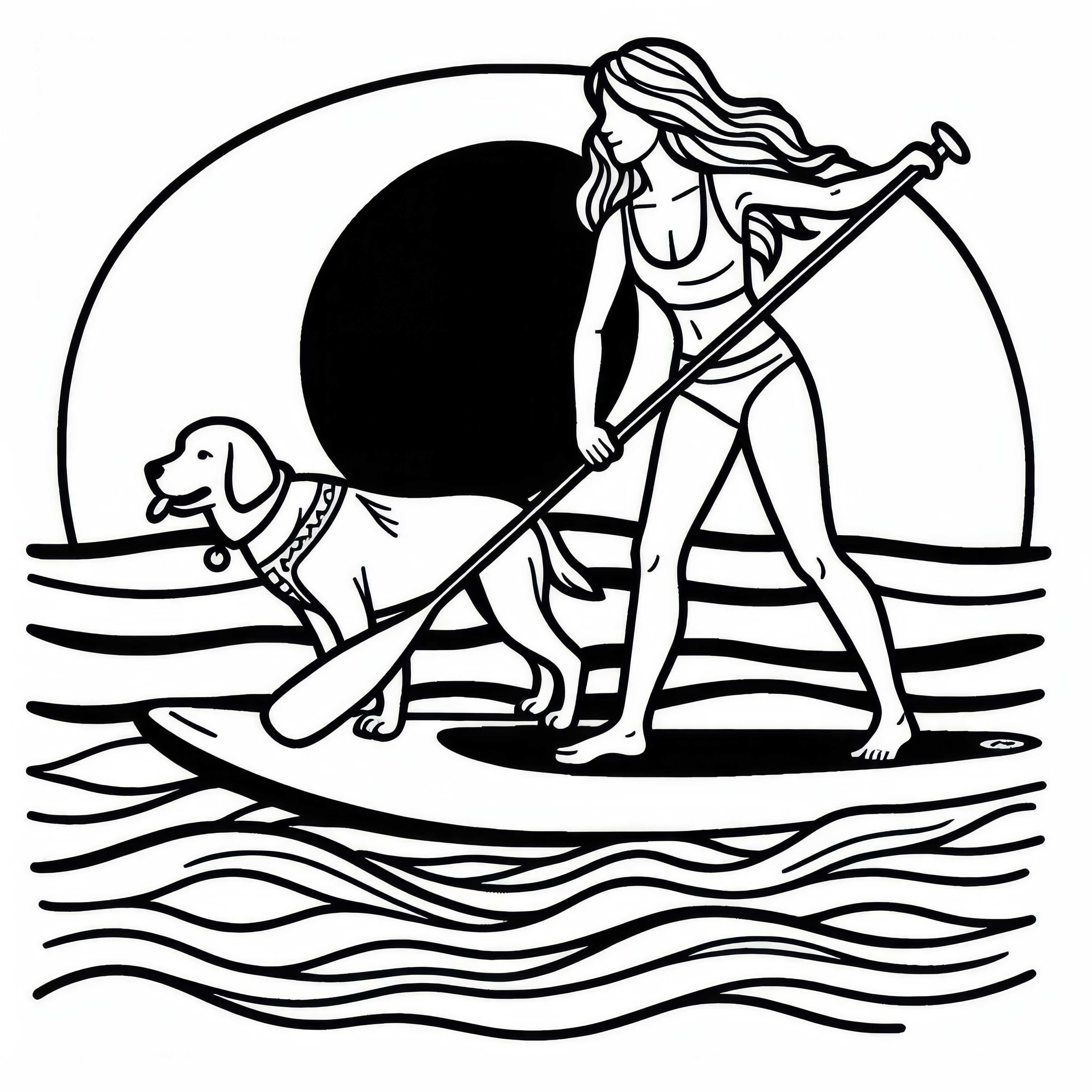 Paddle surfista navega con su perro en la tabla - plantilla para colorear gratis