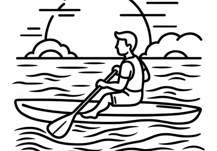 El practicante de paddle surf está sentado en su tabla – Dibujo para colorear gratis