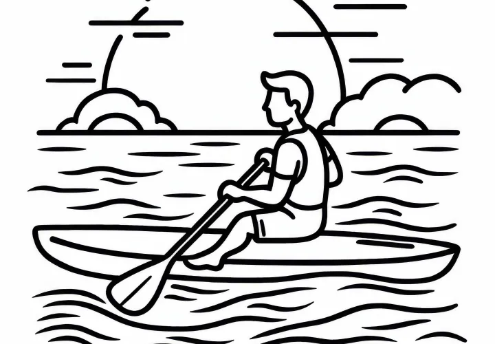 Paddleboarder sits on his board while stand-up paddling – Free coloring page