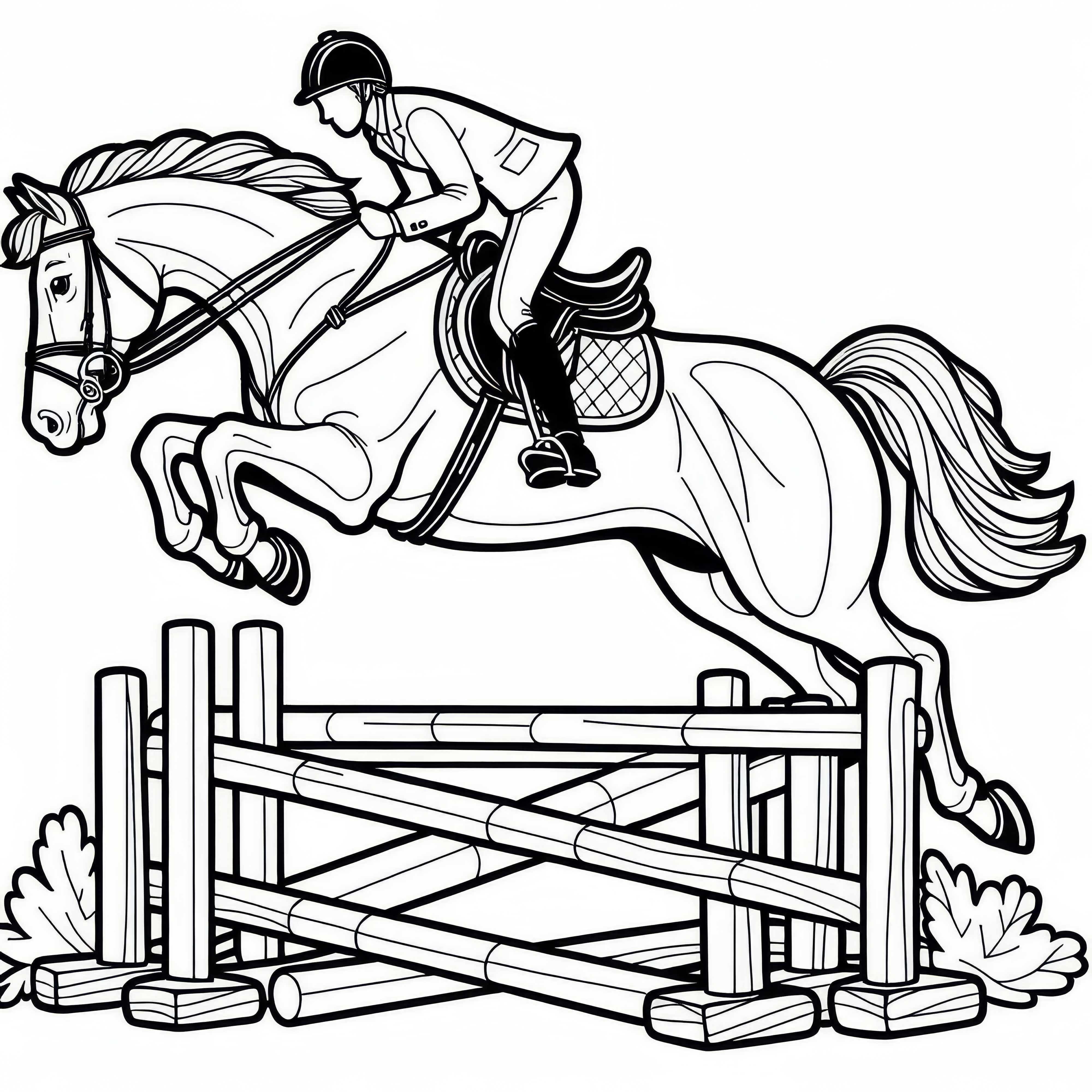 El jinete salta con su caballo sobre un obstáculo – Plantilla para colorear gratuita