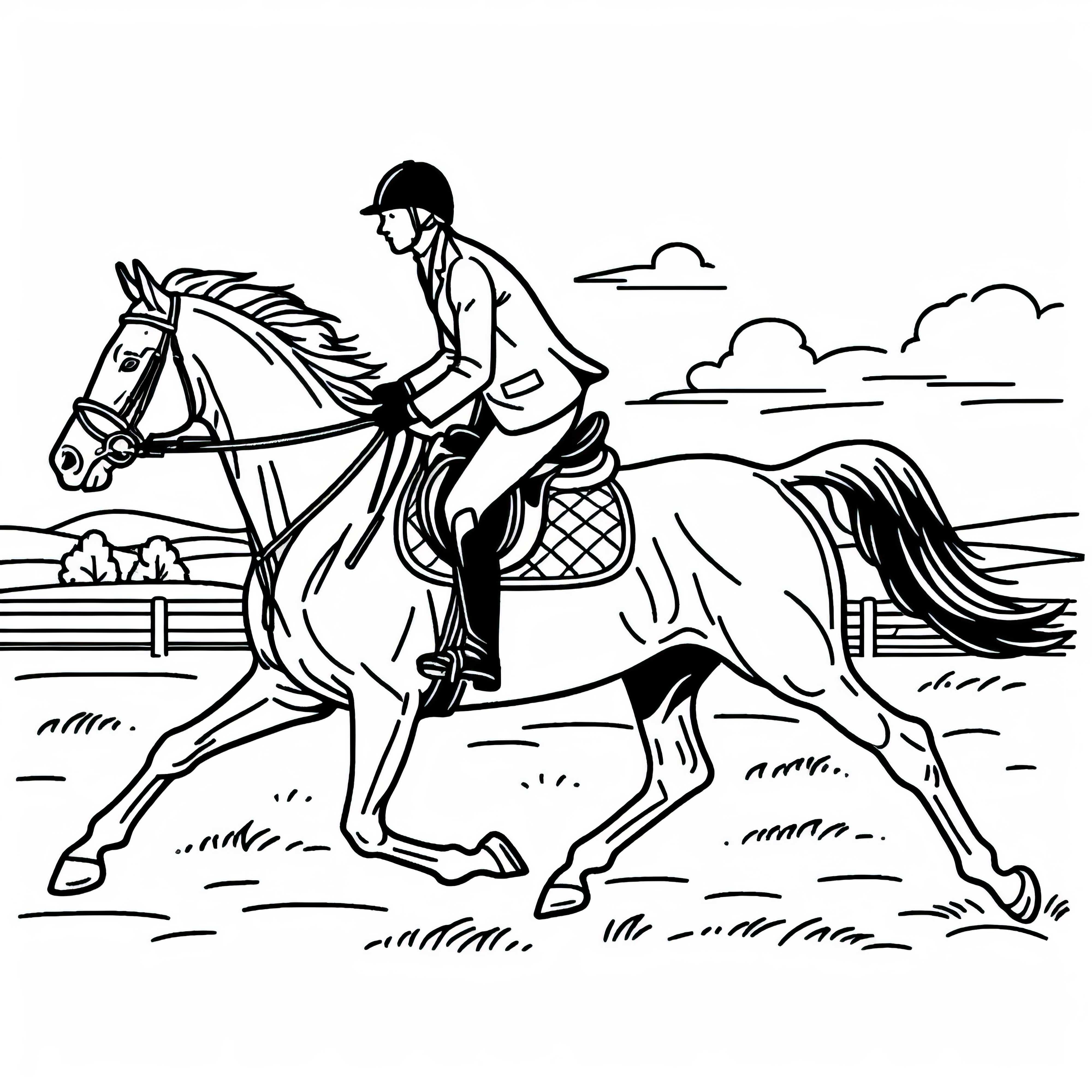 Caballero galopa por un paisaje abierto – Dibujos para colorear gratis