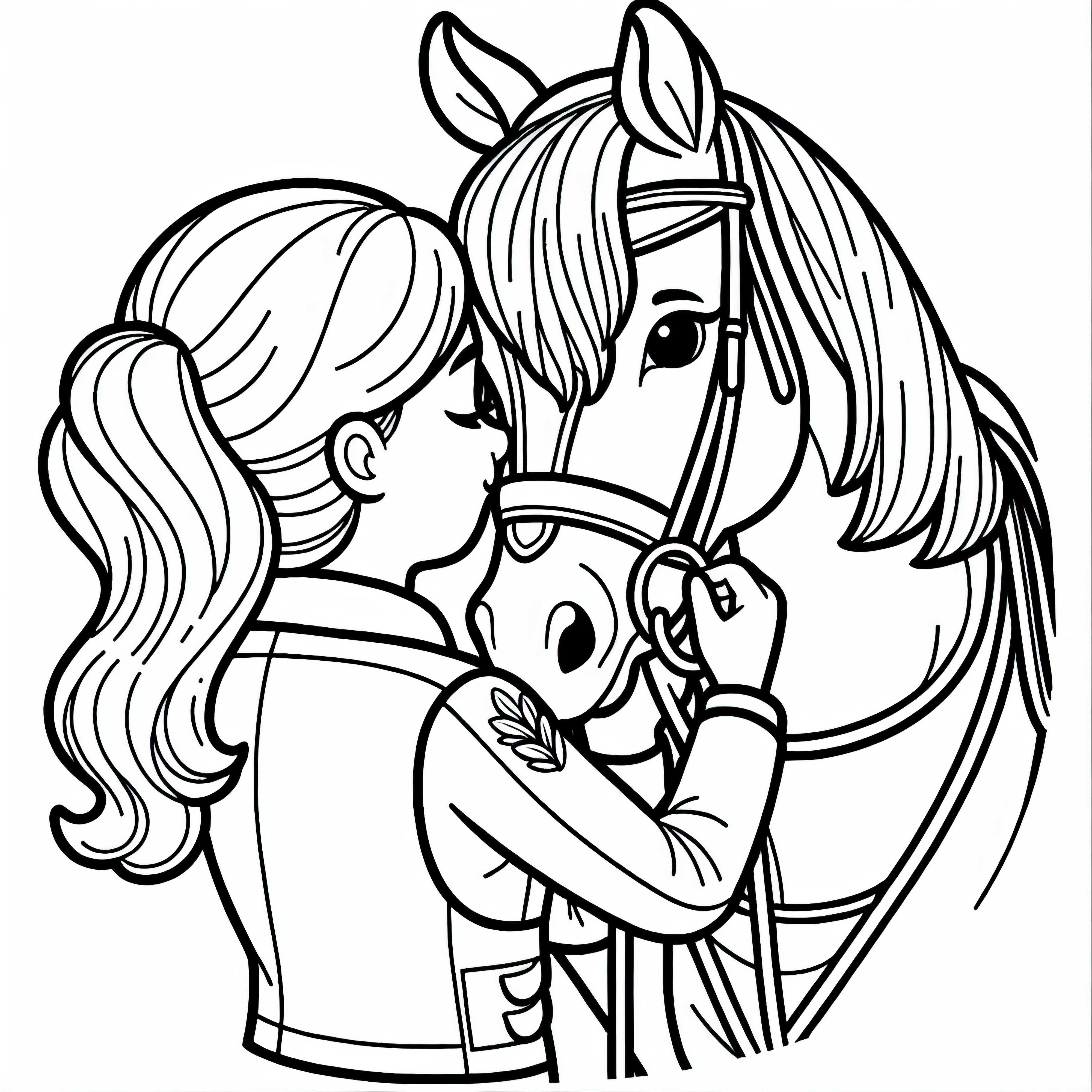 Caballo es tratado con cariño después del entrenamiento de equitación - Plantilla para colorear gratuita