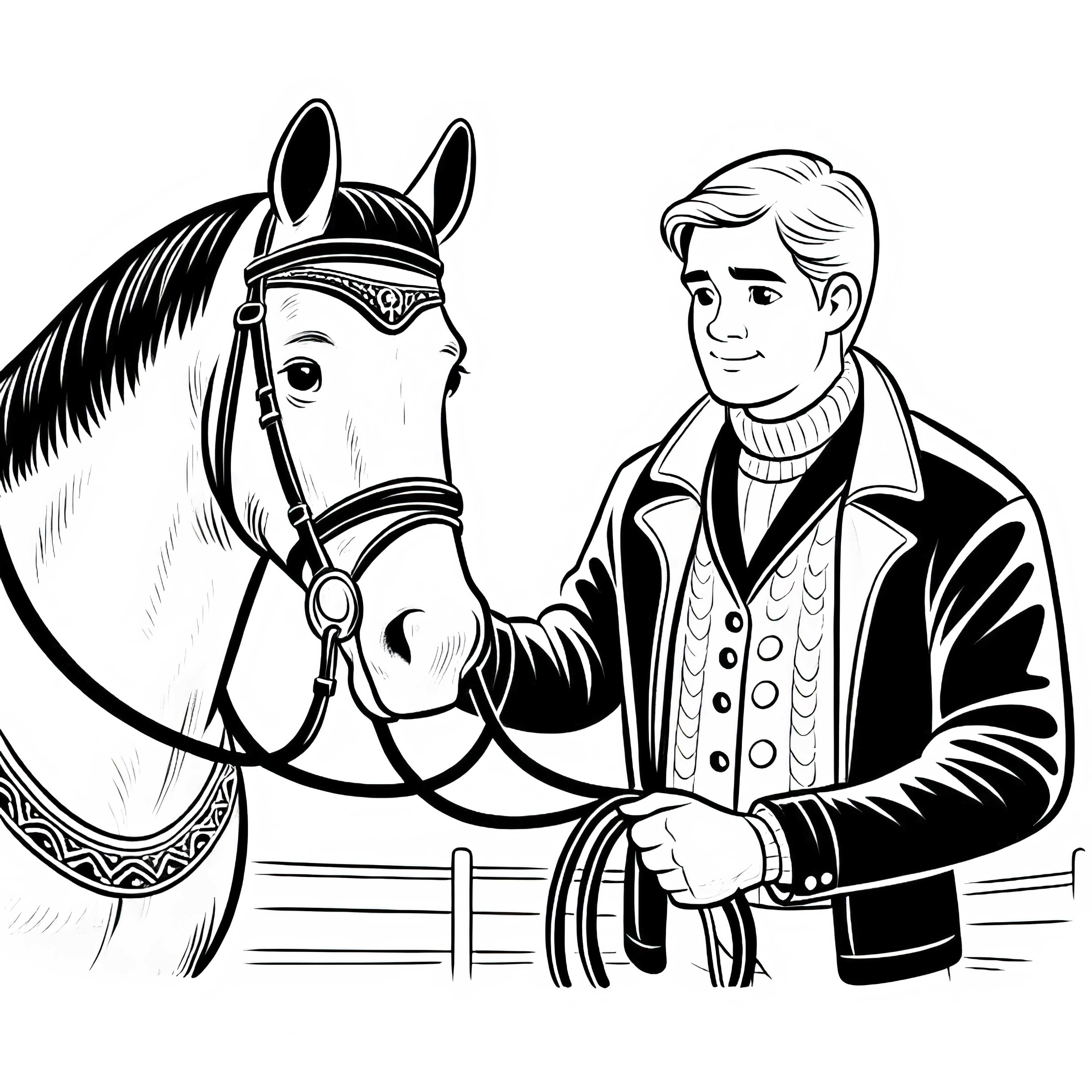 Caballero junto a caballo plantilla para colorear gratis