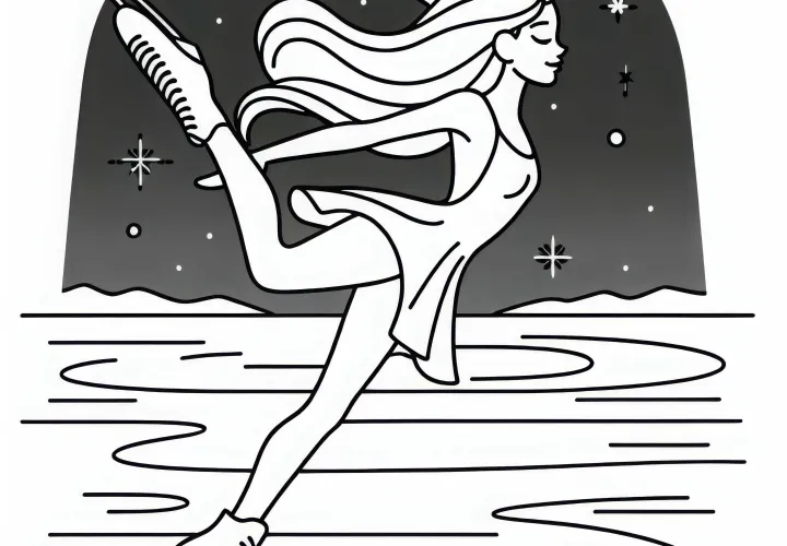 Figure skater performs an elegant pirouette – Coloring page free