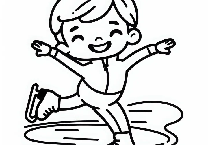 Skater glides across the ice with a big grin – Free simple coloring page