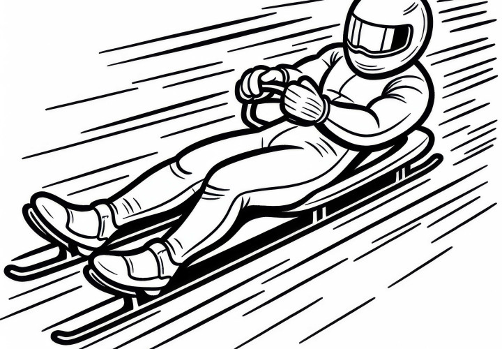 高速で走るリュージュ選手 - 無料塗り絵